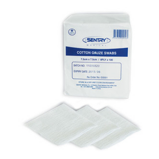 SENTRY GAUZE SWABS STERILE 8 PLY 7.5CM X 7.5CM (PACKET 3)